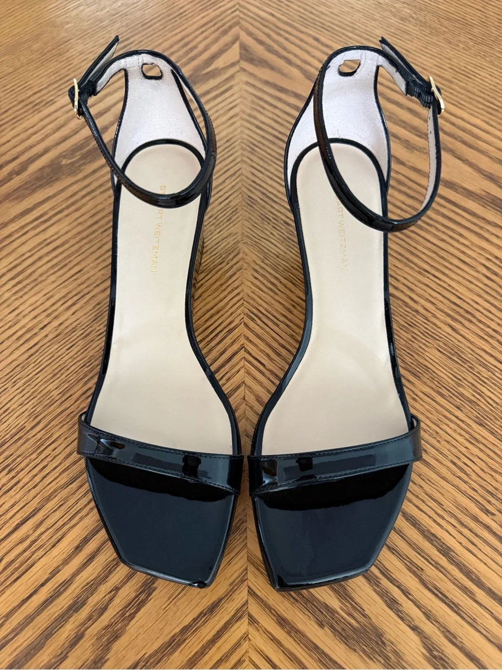 STUART WEITZMAN Nudistcurve 50 Patent Wedge Sandal - Black - Picture 2 of 12